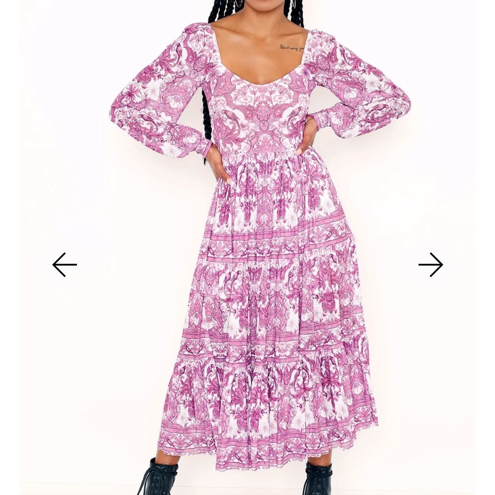 Pink Paisley Long Sleeve Tiered Maxi Dress - Women